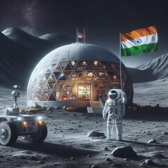 Human settlement and the Indian flag on the moon
