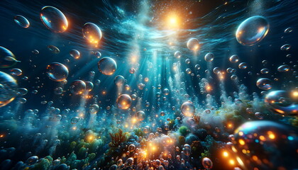 a visually captivating scene filled with vibrant bubbles reflecting the colors of the rainbow. The image should illustrate the whimsical background.