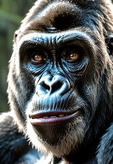 Gorilla mammal animal face , black white wildlife	