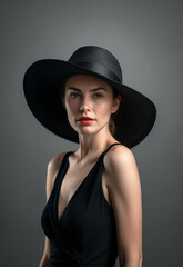 Fototapeta na wymiar Portrait Elegant woman with hat , Modern art 