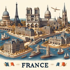 Illustration of French landmarks