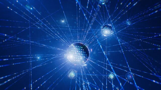 Looping Animation of Complex AI Network with Connected Data Nodes and Parameters. Concept: Chatbot, Artificial Intelligence, Deep Learning, Machine Learning and Large Language Model Visualization