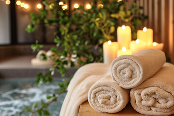 Rolled up towels at a spa, spa day concept