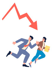 Fototapeta premium Business team running from financial failure. Work stress