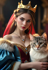 Queen cat, animal princess, queen clothes and crown, animal