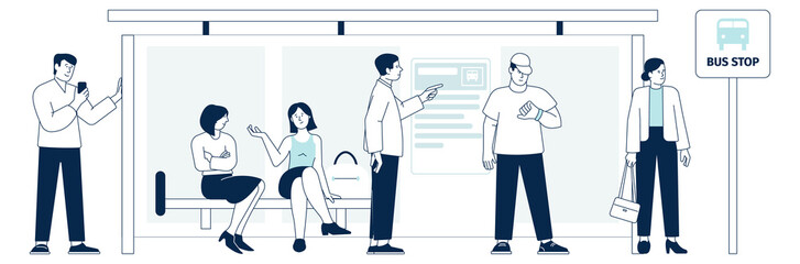 People waiting on bus stop for public transport