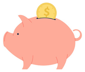 Money pig with golden coin. Savings color icon