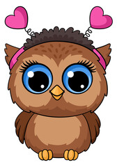 Lovely owl character. Cartoon romantic bird mascot