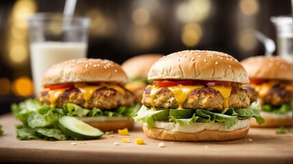 hamburger on a plate, hamburger on a wooden background