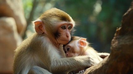 A monkey caressing its calf beautiful image Ai generated art