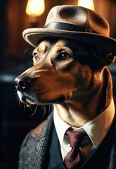 Dog  mafia , Mafia clothes , animal with a hat