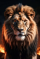 Lion face , feline king isolated , wildlife Portrait Wildlife animal. 