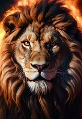 Naklejka premium Lion face , feline king isolated , wildlife Portrait Wildlife animal. 