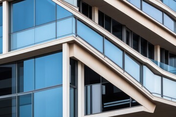 The modern building stands out with its clean lines, angles, and geometrically emphasized architectural elements