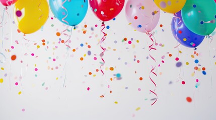 Balloons, Streamers, and Confetti Adorning an Empty Background with copy space, Happy Atmosphere of the Festival, carnival or birthday party.