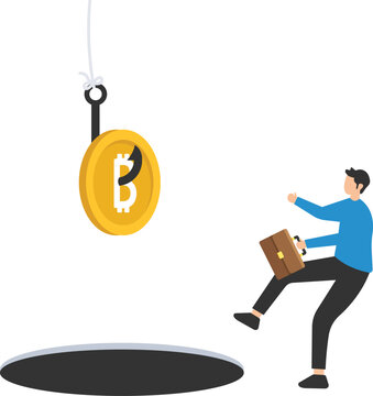 Crypto scams or fraud, Liar create ICO initial coin offering to bait greedy investors or traders, Running to grab bating cryptocurrency coin scam


