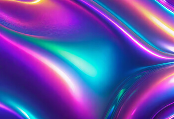Abstract holographic translucent metallic liquid background, with curved wave and shiny particles