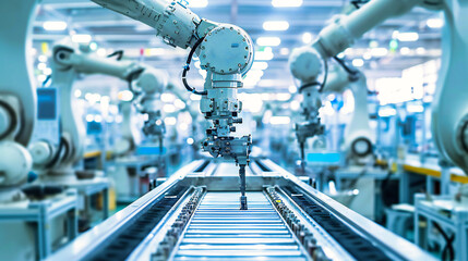 Robotic Engineering: Automated Arms and Machinery in Action at a High-Tech Industrial Manufacturing Plant - Powered by Adobe