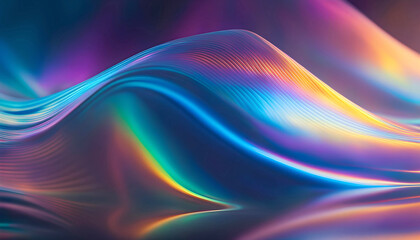 Naklejka premium Abstract holographic translucent metallic liquid background, with curved wave and shiny particles
