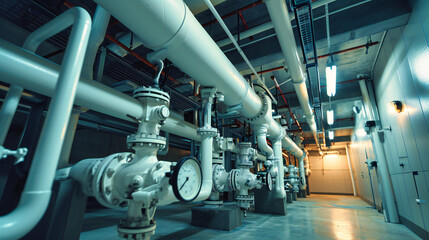 Industrial Strength: Steel Pipes and Valves in a Power Plant, Symbolizing Robust Engineering and Energy