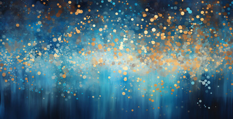 blue black and gold dotted lights with gold dots in the background, textured splashes, soft focus, dark turquoise and light gold, light gold and light crimson - obrazy, fototapety, plakaty
