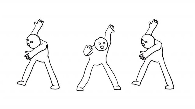 Contour people dancing strange dance waving their arms. Looped outline animation with alpha channel