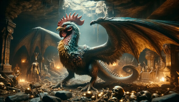 Bazyliszek basilisk mythical creature in his lair