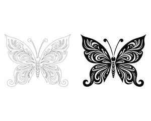 butterfly coloring pages easy , butterfly vectors, hand drawn butterfly  black outline, butterfly tattoo, silhouuette