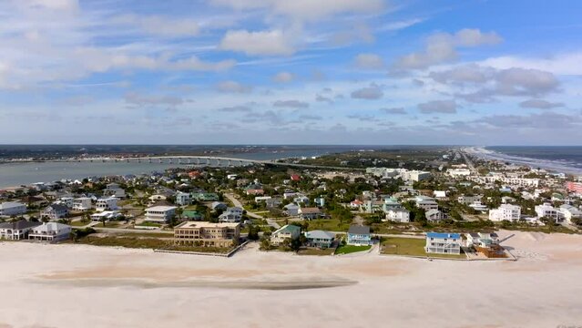 Beautiful aerial establishing video St Augustine Vilano beach point