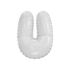 3d illustration white glossy balloon letter U