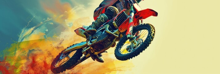 Motocross rider in action. Grunge background . illustration. Motocross concept for banner with copy space. Enduro. Extreme sport concept. - obrazy, fototapety, plakaty