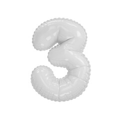 3d illustration white glossy balloon number 3