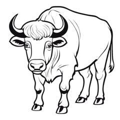 Buffalo Coloring Book Page Illustration Art On Transparent Background Generative AI.