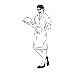 Waitress Women Vector Stock Illustration, Waitress Line Art