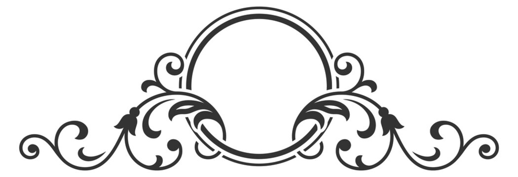 Round monogram frame. Vintage ornate border decoration