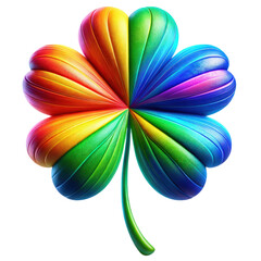Rainbow-colored four-leaf clover ,Colorful ,St Patrick's Day ,3D rendering png ,isolated on a transparent background