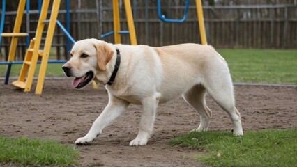 Yellow labrador retriever dog in the playground
