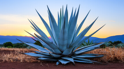Blue agave farm plants in Southern Mexico Originate for Tequila Mezcal Pulque	 - obrazy, fototapety, plakaty