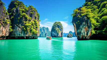 Amazing Natural Scenic Landscape James Bond Island, Landmark, Famous Landmark, Tourist Travel, Phuket, Thailand, Summer Vacation, Travel Destinations, Asia