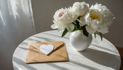 Valentines Card Flowers Bouquet Peonies