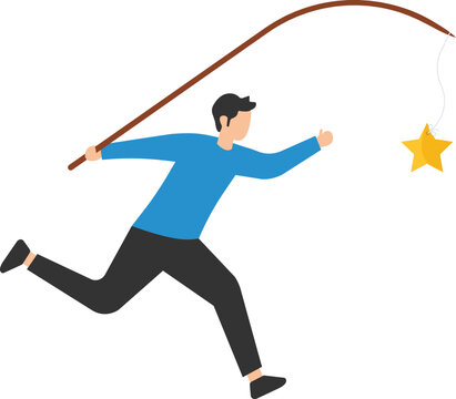 Motivation to success, incentive or reward to motivate employee, Chasing for reward or work success, Aspiration and growth, Running with carrot stick trying to prize award

