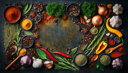Various spices and vegetables 