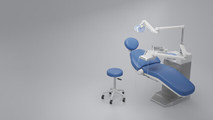 3d render of a dental chair. Dentist Setup on neutral background. Room for Text.