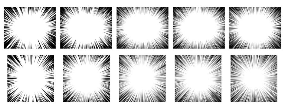 白黒の効果線セット　強調や閃光の集中線