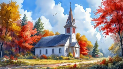 church in autumn