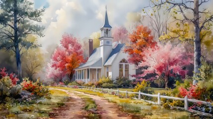 church in autumn
