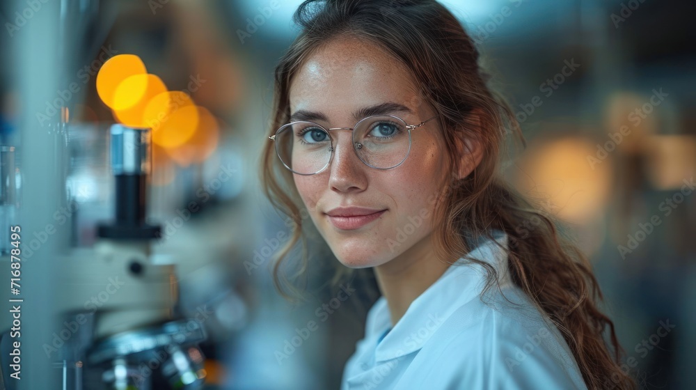 Poster a close up of a person wearing glasses with a light in the background and a blurry image of a person