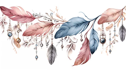 Wallpaper murals Boho Style boho branch with feather and crystal ornament