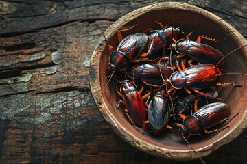 Exotic dish in a Thai restaurant - live beetles - obrazy, fototapety, plakaty
