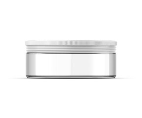 Empty glass cosmetic jar for branding and promotion, transparent cosmetic container mockup, 3d illustration